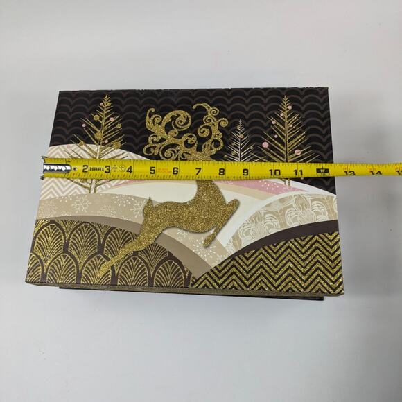 Gold Glitter Reindeer Magnetic Gift Box Winter Punch Studio Holiday 12.5x9x3.5 - Picture 8 of 10